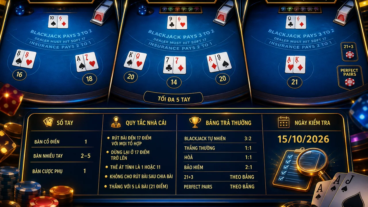 So sánh blackjack cổ điển, nhiều tay và cược phụ: FAQ 12bet theo từng biến số